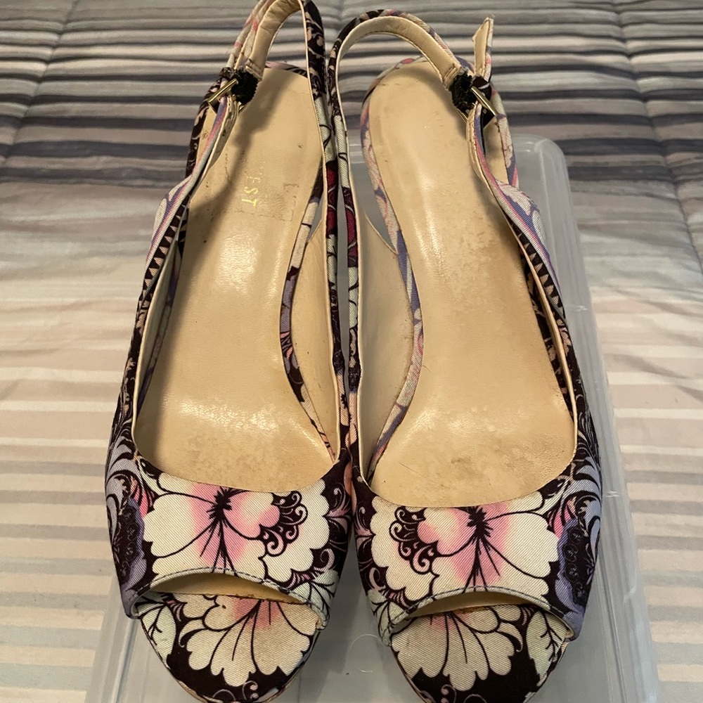Nine West Peep Toe Slingback  With Floral & Animal print fabric